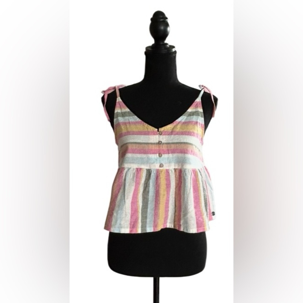 💛NWT! ROXY! “OPEN EYES” STRIPE FLOWY TANK! LINEN BLEND! ADJUSTABLE! - Picture 11 of 16